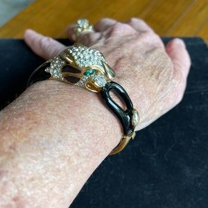 Vintage Jaguar enameled and rhinestone bangle bracelet. Perfect condition